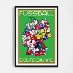 Deutschland 90s Football Shirts Map Poster